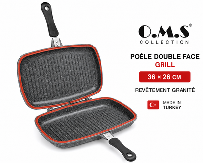 Poêle Double Face Grill O.M.S. – 36 x 26 cm – Granite - Coloris Noir