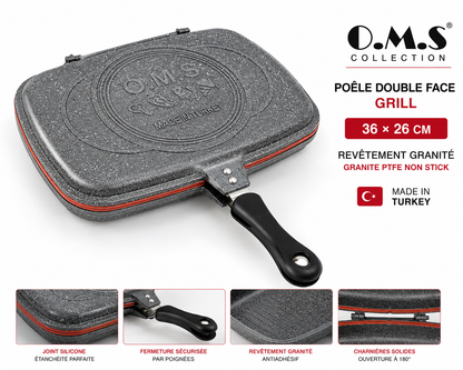 Poêle Double Face Grill O.M.S. – 36 x 26 cm – Granite - Coloris Noir