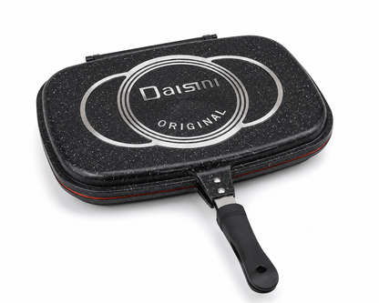 Poêle Double Face Grill DAISINI – 40 cm – Revêtement Granité -Coloris Noir