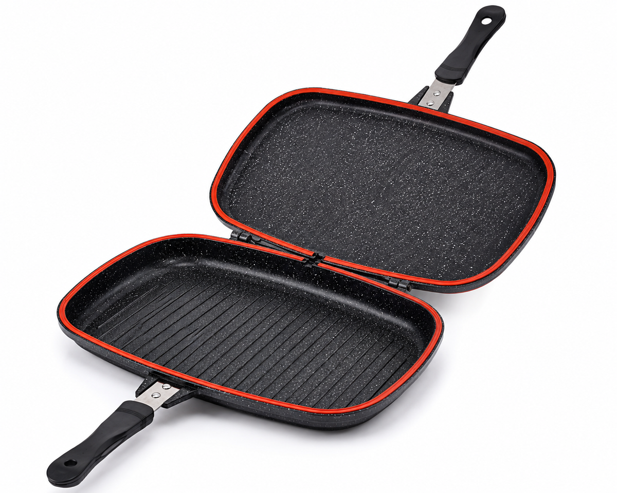 Poêle Double Face Grill DAISINI – 40 cm – Revêtement Granité -Coloris Noir