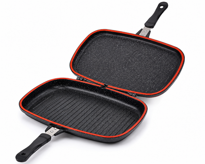 Poêle Double Face Grill DAISINI – 40 cm – Revêtement Granité -Coloris Noir