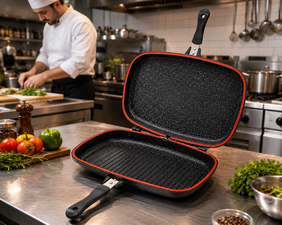 Poêle Double Face Grill DAISINI – 40 cm – Revêtement Granité -Coloris Noir