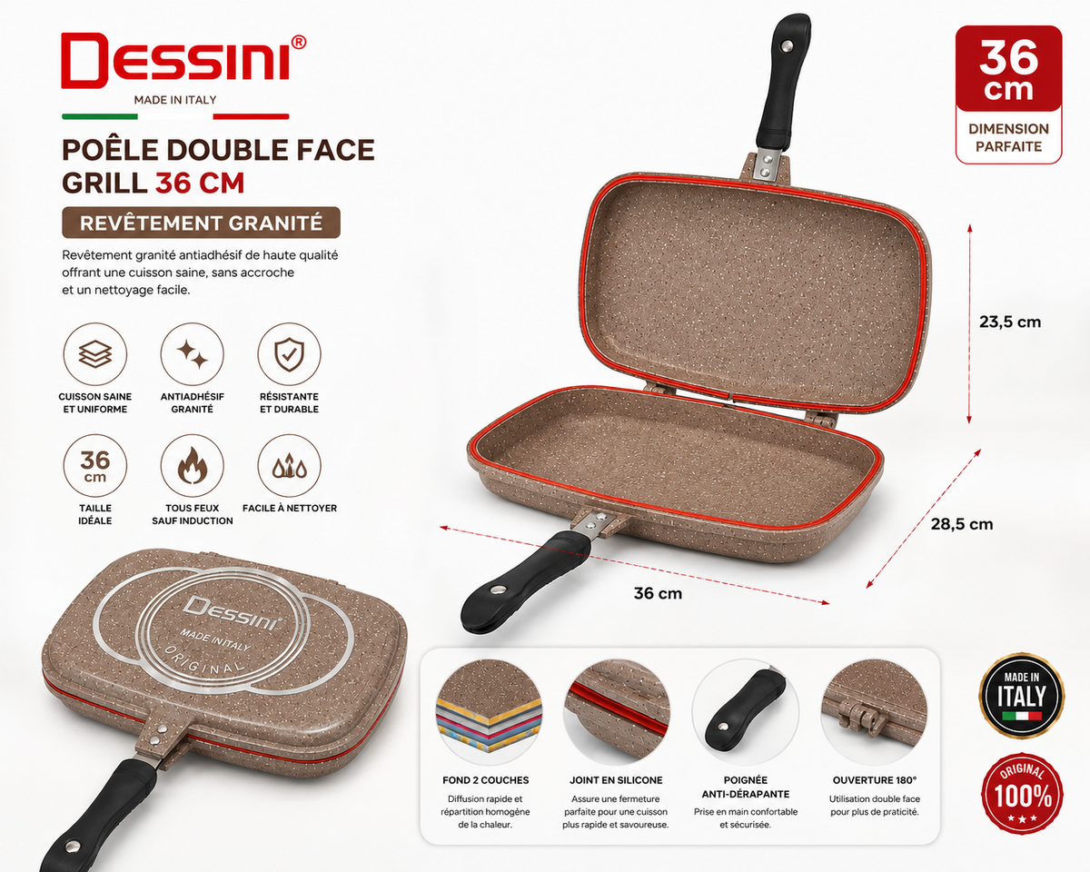 Poêle Double Face Grill Dessini (36 cm) – L’Excellence Italienne en Cuisine