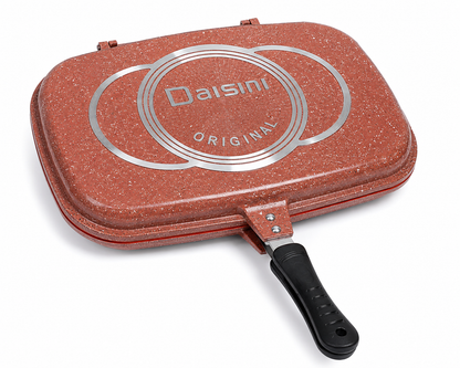 Poêle Double Face Grill DAISINI – 40 cm – Revêtement Granité -Coloris Bordeaux