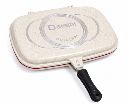 Poêle Double Face Grill DAISINI – 40 cm – Revêtement Granité -Coloris Blanc Cassé