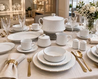 Service de Table "Rose de Sable" – L’Excellence de la Porcelaine Tunisienne (66 pc ou 120 pc)