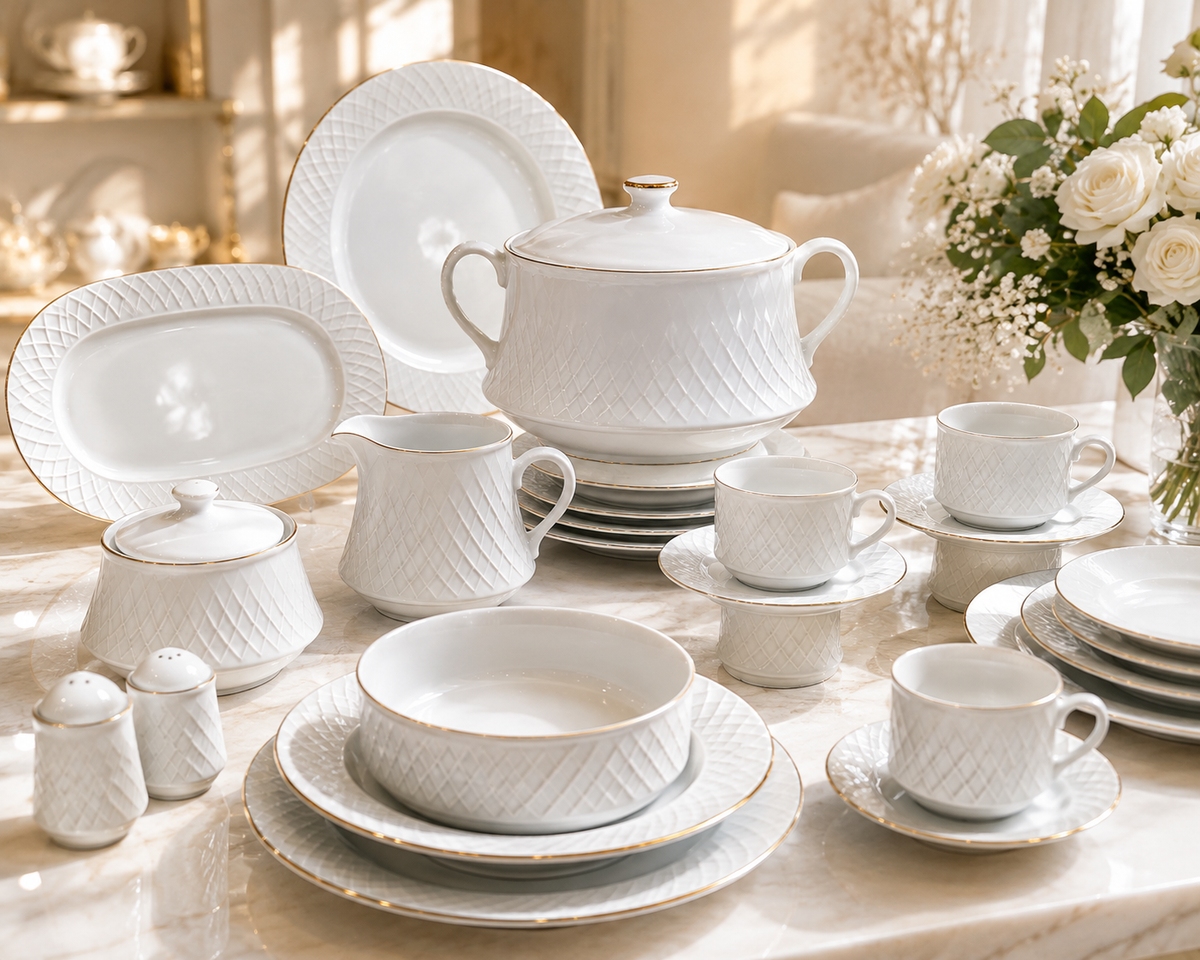 Service de Table "Rose de Sable" – L’Excellence de la Porcelaine Tunisienne (66 pc ou 120 pc)