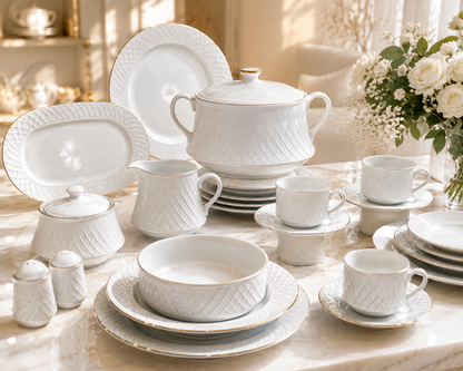 Service de Table "Rose de Sable" – L’Excellence de la Porcelaine Tunisienne (66 pc ou 120 pc)