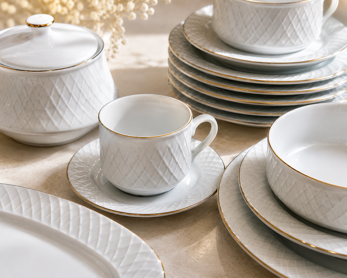 Service de Table "Rose de Sable" – L’Excellence de la Porcelaine Tunisienne (66 pc ou 120 pc)