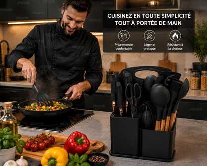 Set d'Ustensiles de Cuisine 19 Pièces - Pratique, Complet et Organisé