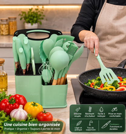Set d'Ustensiles de Cuisine 19 Pièces - Pratique, Complet et Organisé