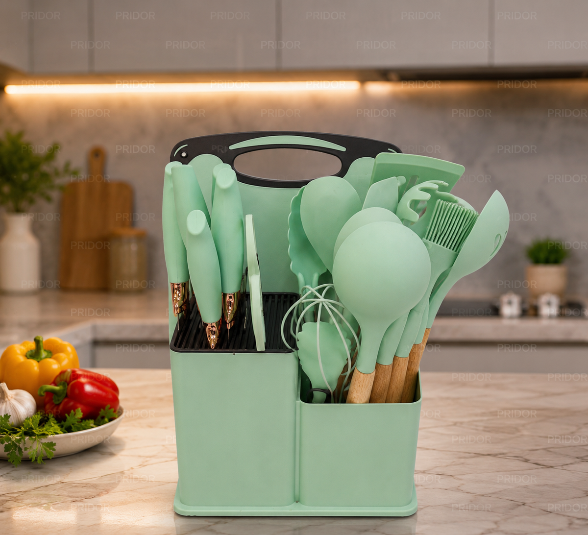 Set d'Ustensiles de Cuisine 19 Pièces - Pratique, Complet et Organisé